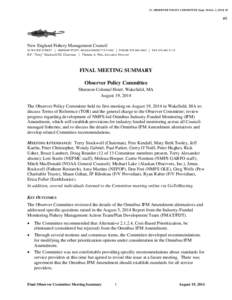 15. OBSERVER POLICY COMMITTEE (Sept. 30-Oct. 2, 2014) M  #2 New England Fishery Management Council 50 W ATER STREET