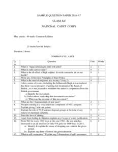 SAMPLE QUESTION PAPERCLASS XII NATIONAL CADET CORPS Max marks : 49 marks Common Syllabus +