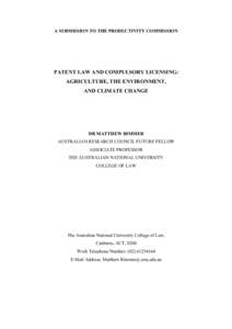 Submission 15 - Dr Matthew Rimmer - Compulsory Licensing of Patents public inquiry