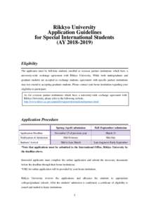Rikkyo University Application Guidelines for Special International Students (AYEligibility