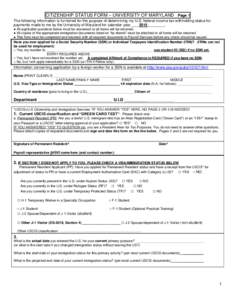 CITIZENSHIP STATUS FORM – UNIVERSITY OF MARYLAND Page 1 The following information is furnished for the purpose of determining my U.S. federal income tax withholding status for payments made to me by the University of M