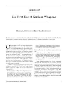 Viewpoint  No First Use of Nuclear Weapons HAROLD A. FEIVESON AND ERNST JAN HOGENDOORN