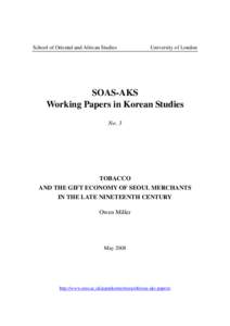 SOAS-AKS Working Papers in Korean Studies 1