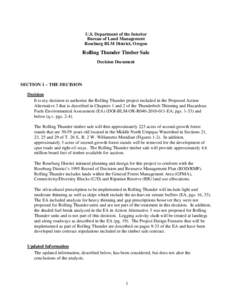U.S. Department of the Interior Bureau of Land Management Roseburg BLM District, Oregon Rolling Thunder Timber Sale Decision Document