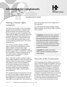 Information for complainants INFORMATION SHEET Making a human rights complaint