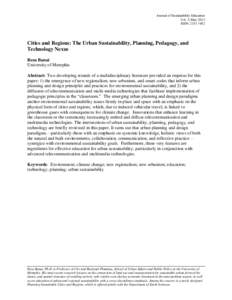 Journal of Sustainability Education Vol. 5, May 2013 ISSN: Cities and Regions: The Urban Sustainability, Planning, Pedagogy, and Technology Nexus