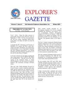 EXPLORER’S GAZETTE Volume 1, Issue 4 Old Antarctic Explorers Association, Inc