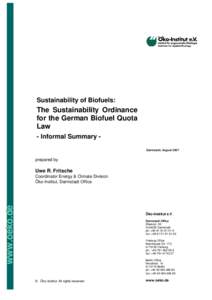 Sustainability Standards for Biofuels - Status in Germany