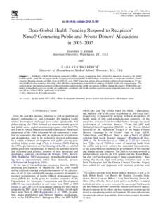 Does Global Health Funding Respond to Recipientsâ€™ Needs? Comparing Public and Private Donorsâ€™ Allocations in 2005â€“2007