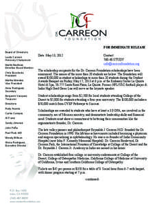    FOR IMMEDIATE RELEASE Board of Directors Lucila Carreon Honorary Chairperson