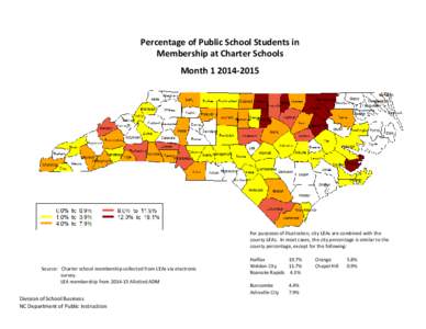 Percentage of Public School Students in Membership at Charter Schools MonthFor purposes of illustration, city LEAs are combined with the county LEAs. In most cases, the city percentage is similar to the