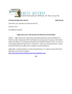 FOR MORE INFORMATION CONTACT:  NEWS RELEASE Calvin Green, Court Operations Consultant @ October 20, 2011