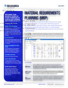 DATA SHEET  IMPLEMENT YOUR MANUFACTURING ON CLOUD TECHNOLOGY TO ACHIEVE COST SAVINGS