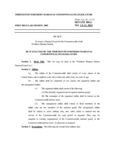 THIRTEENTH NORTHERN MARIANAS COMMONWEALTH LEGISLATURE Public Law No[removed]SENATE BILL NO[removed], HS1
