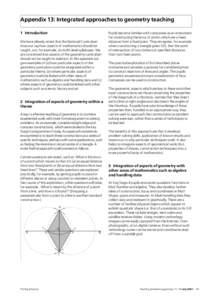 Appendix 13: Integrated approaches to geometry teaching 1 Introduction We have already noted that the National Curriculum does not say how aspects of mathematics should be taught, nor, for example, do A/AS-level syllabus