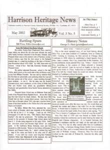 .. ..  Harrison Heritage News Published monthly by Harrison County Historical Society, PO Box 411, Cynthiana, KY, May 2002
