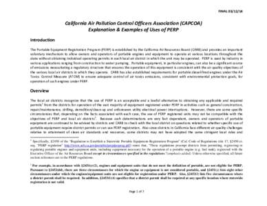 FINALCalifornia Air Pollution Control Officers Association (CAPCOA) Explanation & Examples of Uses of PERP Introduction The Portable Equipment Registration Program (PERP) is established by the California Air R