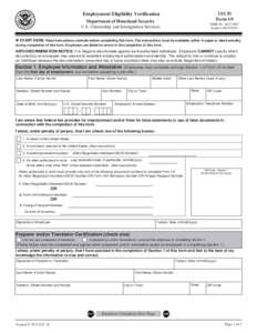 USCIS Form I-9 Employment Eligibility Verification Department of Homeland Security U.S. Citizenship and Immigration Services