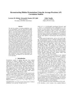 Reconstructing Hidden Permutations Using the Average-Precision (AP) Correlation Statistic Lorenzo De Stefani, Alessandro Epasto, Eli Upfal Fabio Vandin