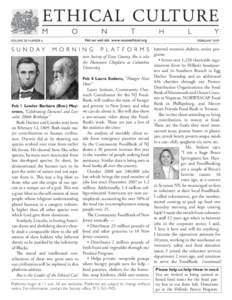 VOLUME 28 NUMBER 6	  FEBRUARY 2009 ture Society of Essex County. She is also the Humanist Chaplain at Columbia