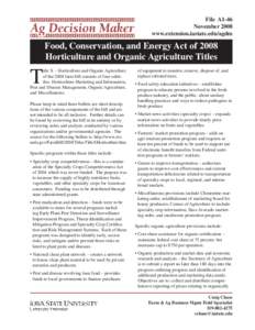 Food, Conservation, and Energy Act of 2008 Horticulture and Organic Ag Titles
