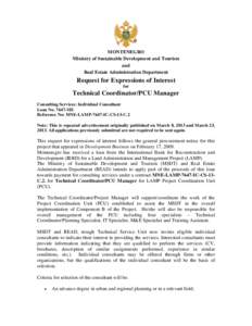 MONTENEGRO Ministry of Sustainable Development and Tourism and Real Estate Administration Department  Request for Expressions of Interest