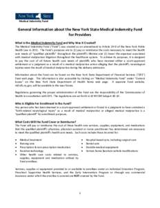General Information about the New York State Medical Indemnity Fund for Providers