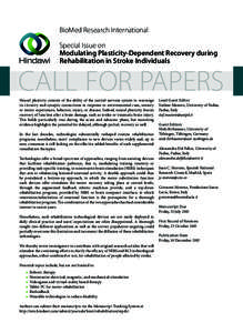 BioMed Research International Special Issue on Modulating Plasticity-Dependent Recovery during Rehabilitation in Stroke Individuals  CALL FOR PAPERS