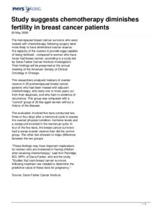 Study suggests chemotherapy diminishes fertility in breast cancer patients