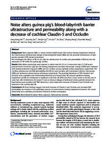 Noise alters guinea pigŁs blood-labyrinth barrier ultrastructure and permeability along with a decrease of cochlear Claudin-5 and Occludin