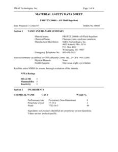 M&M Technologies, Inc. Page 1 of 4 --------------------------------------------------------------------------------------------------------------------- MATERIAL SAFETY DATA SHEET PROTEX 2000® - AD Fluid Repellent