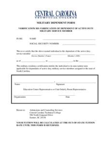 VERIFICATION OF ACTIVE DUTY MILITARY SERVICE