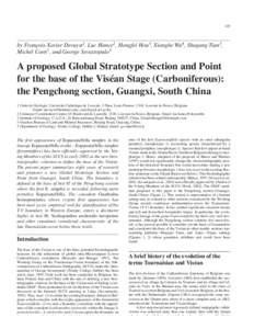 105  by François-Xavier Devuyst1, Luc Hance2, Hongfei Hou3, Xianghe Wu4, Shugang Tian3, Michel Coen1, and George Sevastopulo5  A proposed Global Stratotype Section and Point