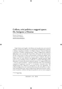 Collera, crisi politica e soggetti queer. Da Antigone a Dioniso Davide Susanetti Università di Padova  