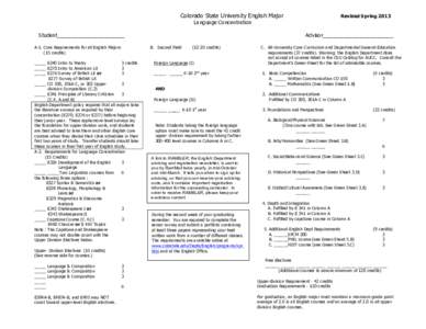 Colorado State University English Major  Revised Spring 2013 Language Concentration
