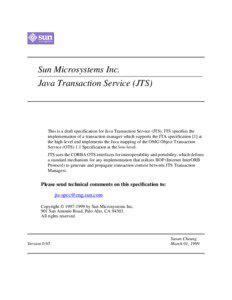 Sun Microsystems Inc. Java Transaction Service (JTS)