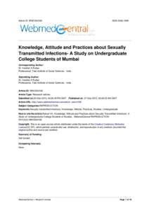 Article ID: WMC004166  ISSNKnowledge, Attitude and Practices about Sexually Transmitted Infections- A Study on Undergraduate