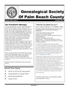 Genealogical Society Of Palm Beach County Volume XXX, Issue 2 February 2011