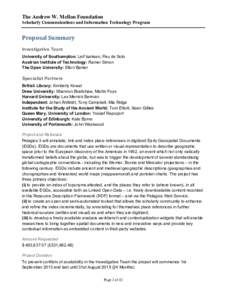 The Andrew W. Mellon Foundation Scholarly Communications and Information Technology Program Proposal(Summary( Investigative Team University of Southampton: Leif Isaksen, Pau de Soto