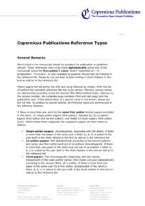 Page 1/6  Copernicus Publications Reference Types General Remarks Works cited in my manuscript should be accepted for publication or published