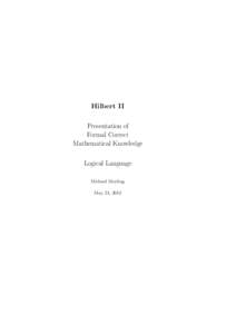 Hilbert II Presentation of Formal Correct Mathematical Knowledge Logical Language Michael Meyling