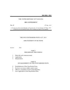 ISSN035X THE UNITED REPUBLIC OF TANZANIA BILL SUPPLEMENT 29th May, 2015  No. 11