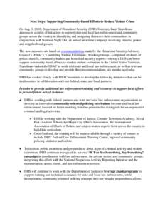 Fact Sheet: Next Steps Supporting Community-Based Efforts to Reduce Violent Crime
