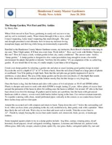 Henderson County Master Gardeners Weekly News Article June 20, 2016  The Damp Garden, Wet Feet and Dry Ankles