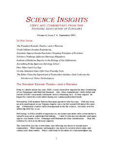 S CIENCE I NSIGHTS NEWS AND COMMENTARY FROM THE NAT IONAL ASSOCIAT ION
