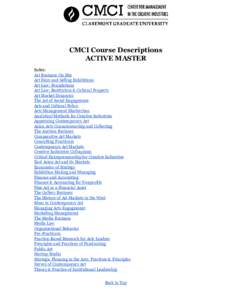 CMCI Course Descriptions ACTIVE MASTER   Index: Art Business On Site Art Fairs and Selling Exhibitions