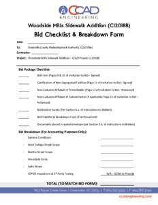 Woodside Mills Sidewalk Addition (C12018B)  Bid Checklist & Breakdown Form Date:  ___________________