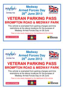Medway Armed Forces Day th 29 June[removed]VETERAN PARKING PASS
