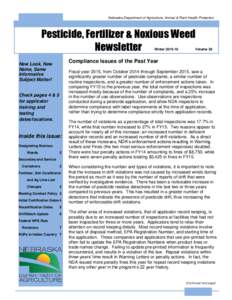 Nebraska Department of Agriculture, Animal & Plant Health Protection  Pesticide, Fertilizer & Noxious Weed Newsletter Winter