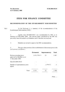 For discussion on 14 January 2005 FCR[removed]ITEM FOR FINANCE COMMITTEE
